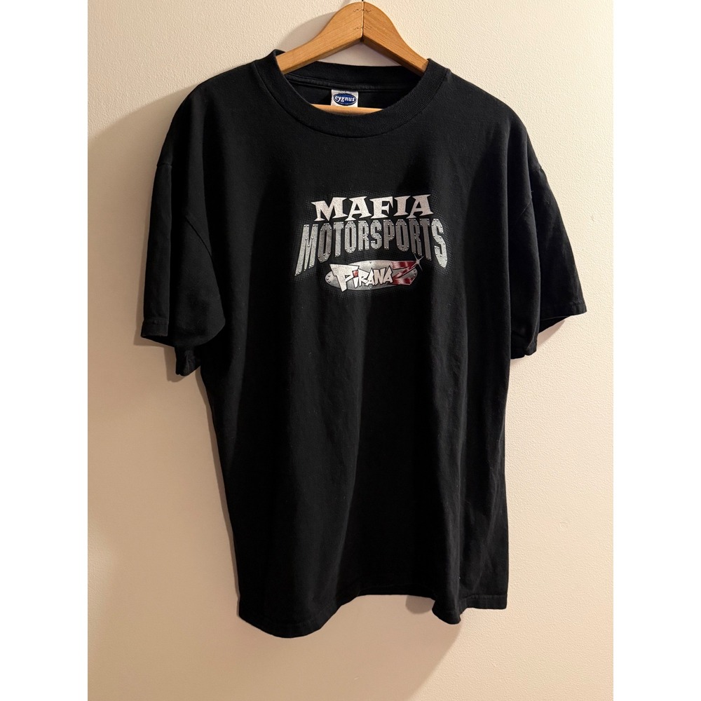 Y2k Cygnus Mafia Motorsports Piranha Graphic T-Shirt Mens Large Black Streetwear